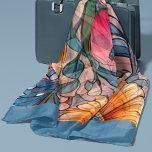 Pink Flowers on Pink Scarf<br><div class="desc">Contemporary drawing of pink and yellow flowers with blue gray leaves is on a soft pink background. This art was imagined with AI.</div>