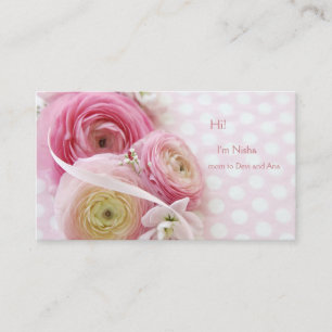 Pink flowers on polka dots calling card