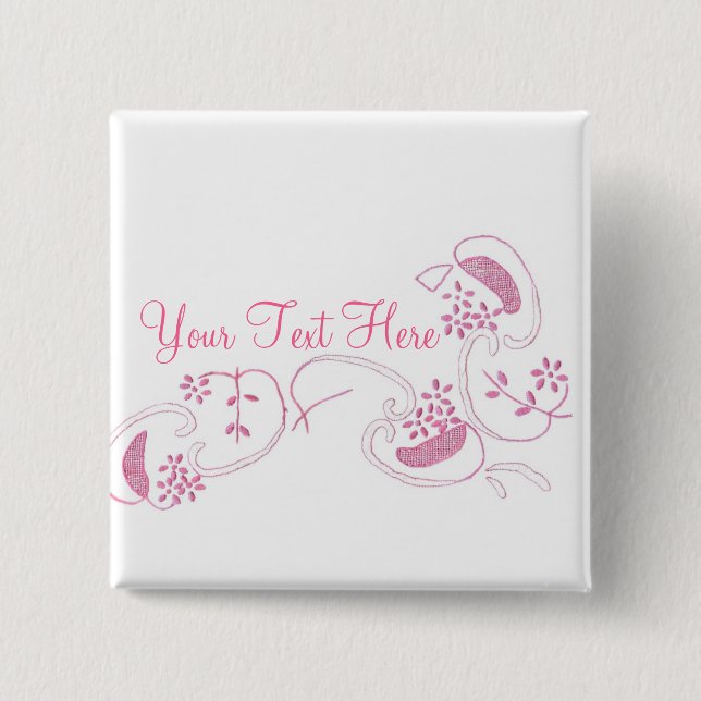 Pink Flowers On White Button (Front)