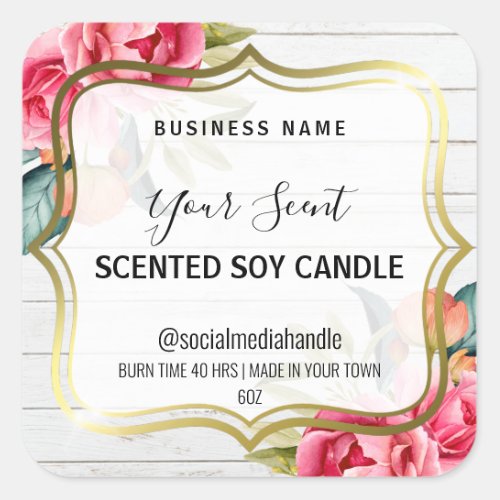 Pink Flowers On Wood Scented Soy Candle Labels