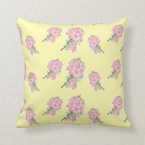 Pink flowers on yellow throw pillow