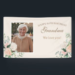 Pink Flowers One Photo 80th Birthday Banner<br><div class="desc">Celebrate with this blush pink theme birthday banner. Pop in your favorite photo and that's all there is to it. We'll take it from there!</div>