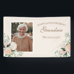 Pink Flowers One Photo 90th Birthday Banner<br><div class="desc">Celebrate with this blush pink theme birthday banner. Pop in your favorite photo and that's all there is to it. We'll take it from there!</div>