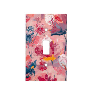 Pink Flowers Painted Brushtrokes Botanical Pattern Light Switch Cover