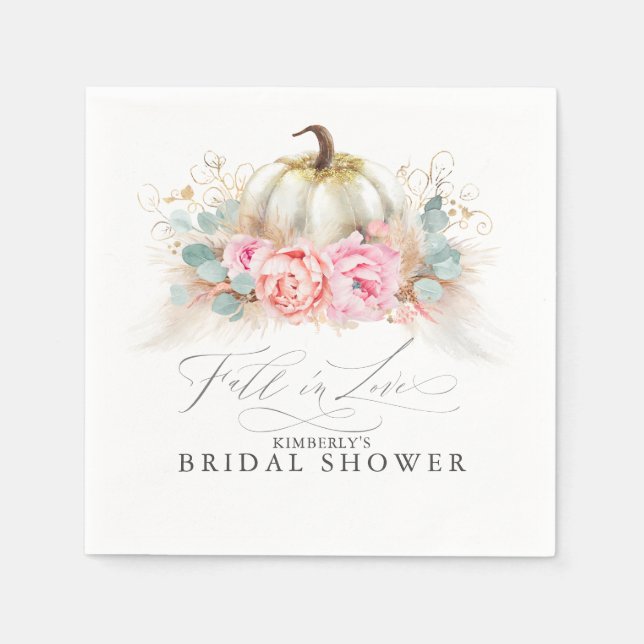 Pink Flowers Pampas Grass and White Pumpkin Napkins (Front)