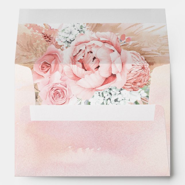 Pink Flowers Pampas Grass Elegant Envelope (Back (Bottom))