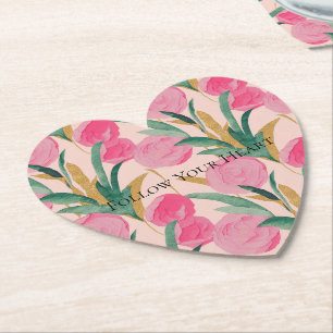 Pink Flowers Paper Coaster