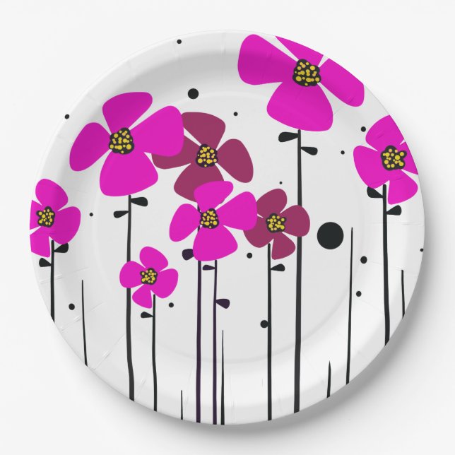 Pink flowers paper plates (Front)