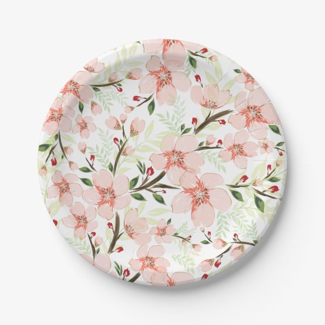 Pink flowers paper plates (Front)