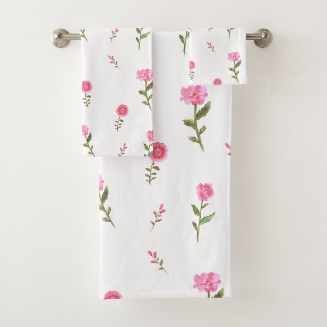 pink flowers pattern bath towel set (Insitu)