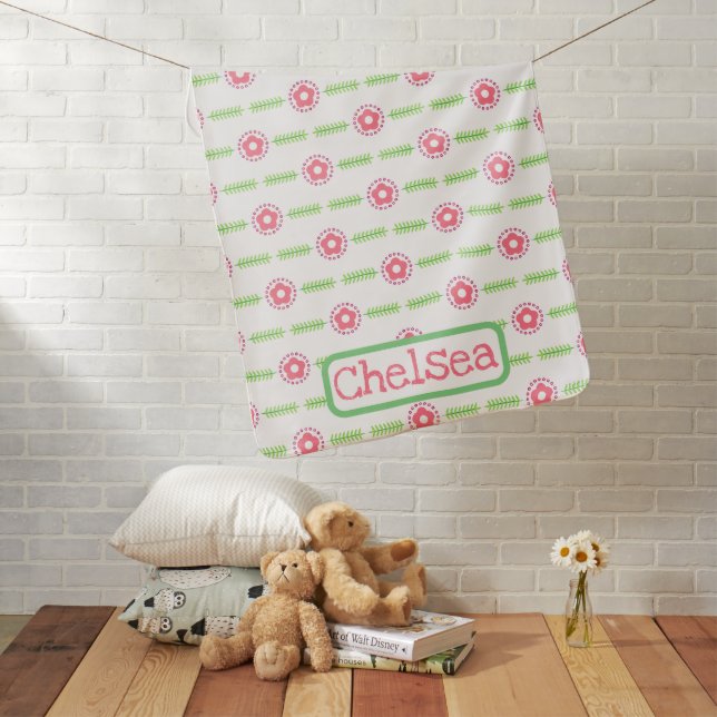Pink Flowers Pattern Country Name Pet / Baby Blanket (In Situ)