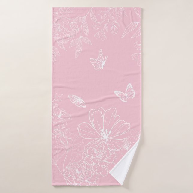 Pink Flowers Pattern, Floral, Pattern, Minimalist Bath Towel Set (Bath Towel)