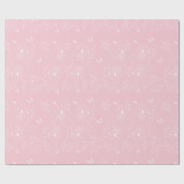 Pink Flowers Pattern, Floral, Pattern, Minimalist Wrapping Paper (Flat)