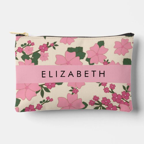Pink Flowers Pattern Of Flowers Your Name Accessory Pouch