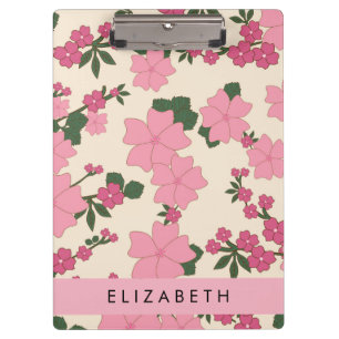 Pink Flowers, Pattern Of Flowers, Your Name Clipboard