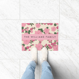 Pink Flowers, Pattern Of Flowers, Your Name Doormat