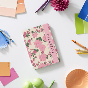 Pink Flowers, Pattern Of Flowers, Your Name iPad Mini Cover