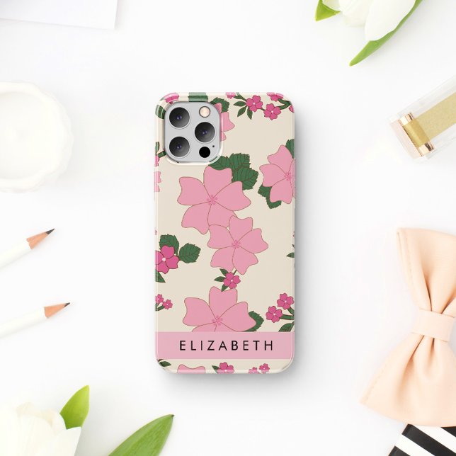 Pink Flowers, Pattern Of Flowers, Your Name iPhone Case (Creator Uploaded)