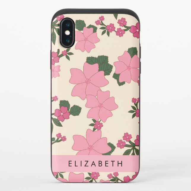 Pink Flowers, Pattern Of Flowers, Your Name Uncommon iPhone Case (Back)