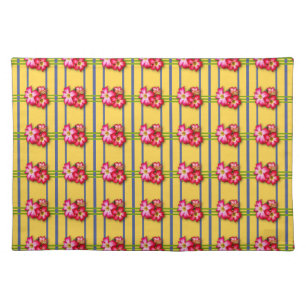 Pink Flowers Pattern on Yellow Cloth Placemat