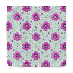 Pink Flowers Pattern With Droplets Bandana