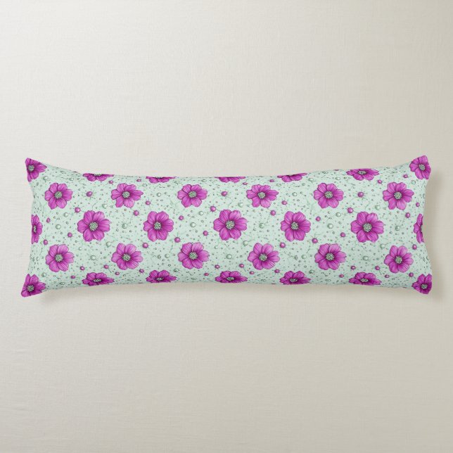 Pink Flowers Pattern With Droplets Body Pillow (Front)