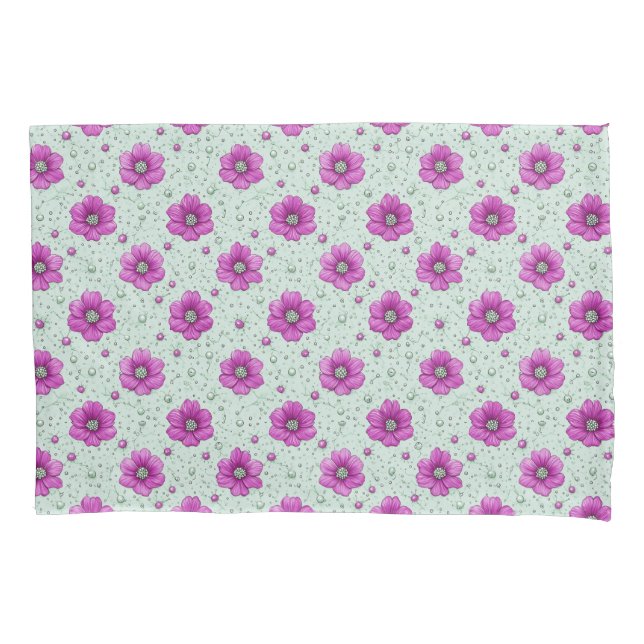 Pink Flowers Pattern With Droplets Pillow Case (Front)