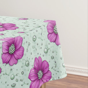 Pink Flowers Pattern With Droplets Tablecloth