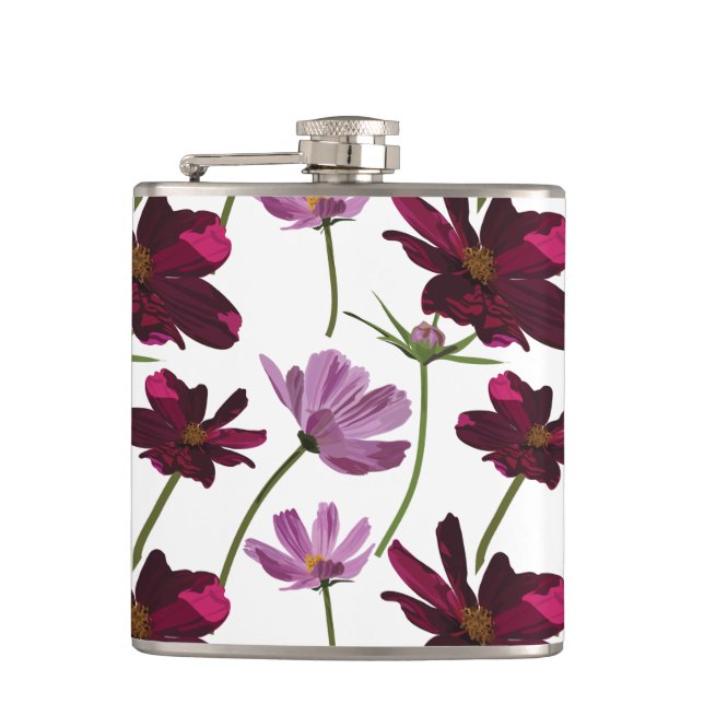 Pink flowers patterns hip flask (Front)