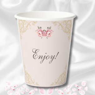 Pink Flowers Peony Vintage Bridal Shower Paper Cups