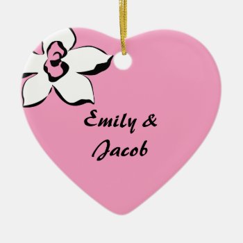 Pink Flowers Personalized Heart Ornament by TwoBecomeOne at Zazzle
