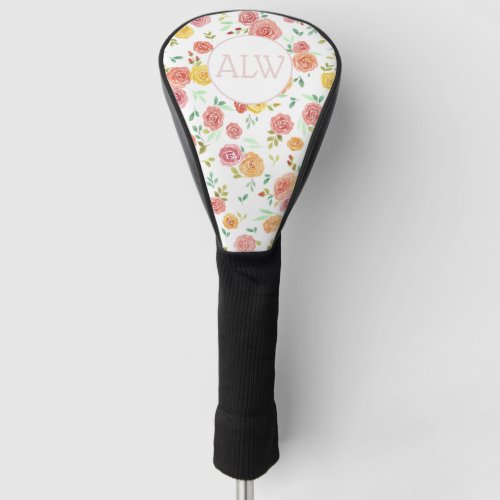 Pink Flowers Personalized Initials Golf Head Cover
