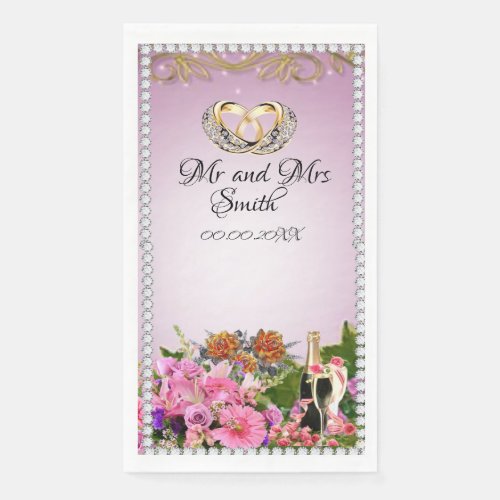 Pink Flowers Personalized Wedding Paper  Paper Guest Towels