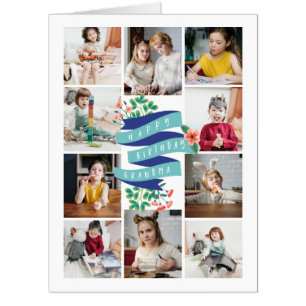 Pink Flowers Photo Collage Happy Birthday Grandma Card