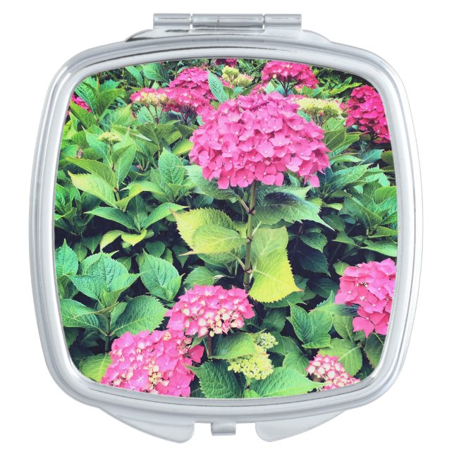 Pink  Flowers Photo Square Compact Mirror (Front)