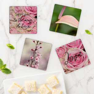 Pink Flowers Photography Coaster Set