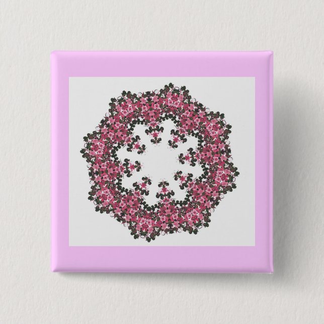 Pink Flowers Pinback Button (Front)