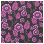 Pink flowers/pink leaves/Folk art floral/black Fabric