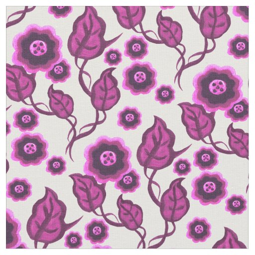 Pink flowers/pink leaves/Folk art floral Fabric