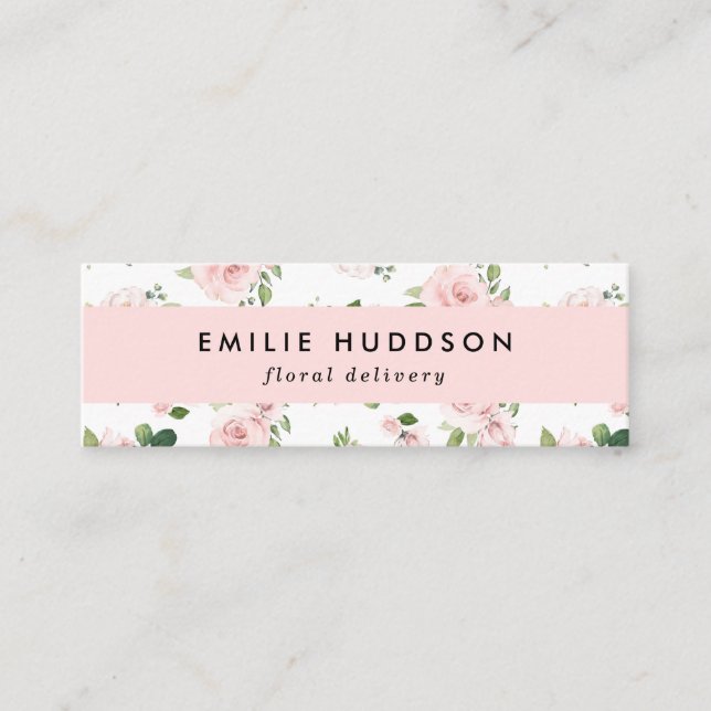 Pink Flowers, Pink Roses, Floristry, Flower Shop Mini Business Card (Front)
