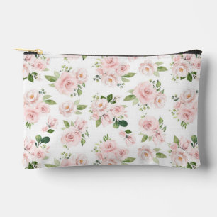 Pink Flowers, Pink Roses, Watercolor Flowers Accessory Pouch