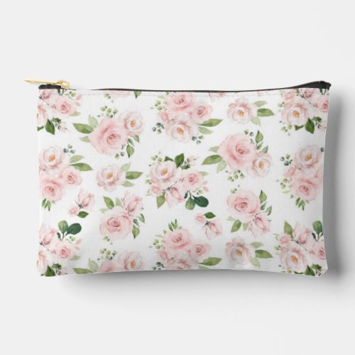 Pink Flowers Pink Roses Watercolor Flowers Accessory Pouch