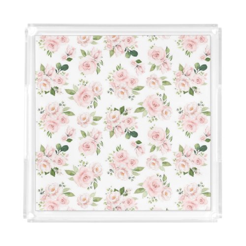 Pink Flowers Pink Roses Watercolor Flowers Acrylic Tray