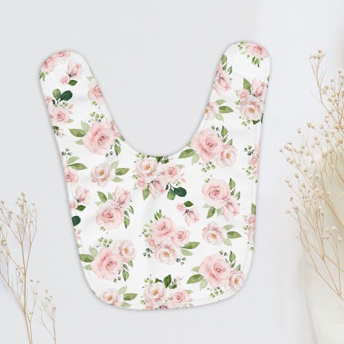 Pink Flowers Pink Roses Watercolor Flowers Baby Bib