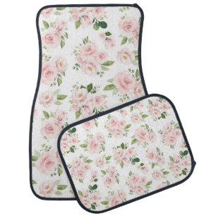 Pink Flowers, Pink Roses, Watercolor Flowers Car Floor Mat