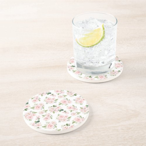 Pink Flowers Pink Roses Watercolor Flowers Coaster