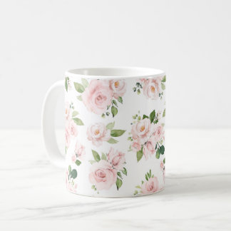 Pink Flowers, Pink Roses, Watercolor Flowers Coffee Mug