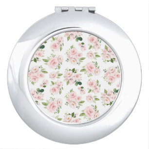 Pink Flowers, Pink Roses, Watercolor Flowers Compact Mirror