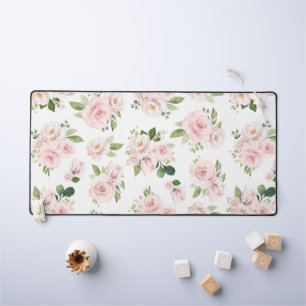 Pink Flowers, Pink Roses, Watercolor Flowers Desk Mat