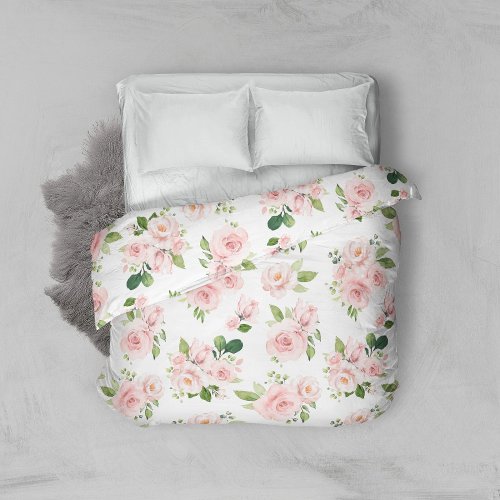 Pink Flowers Pink Roses Watercolor Flowers Duvet Cover